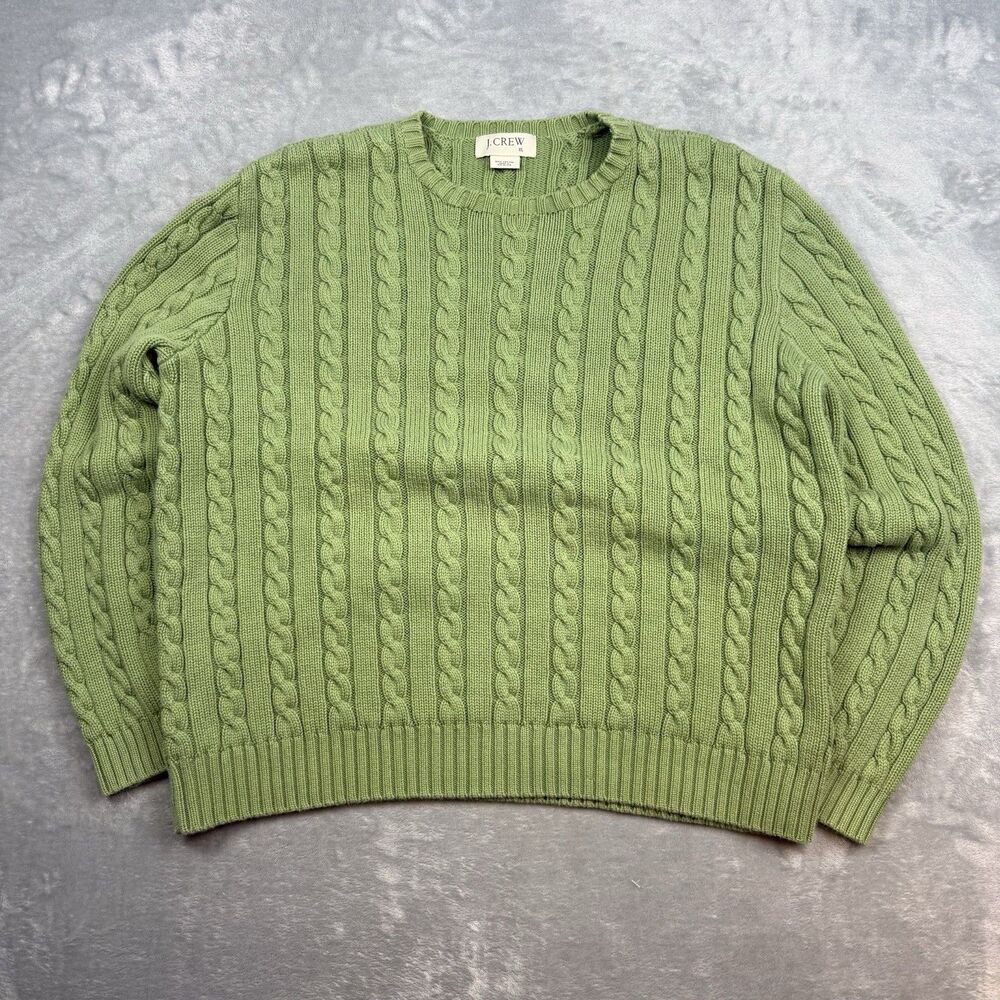 J.Crew Men's Green Cable Knit Crewneck Sweater 100% Cotton Size XL